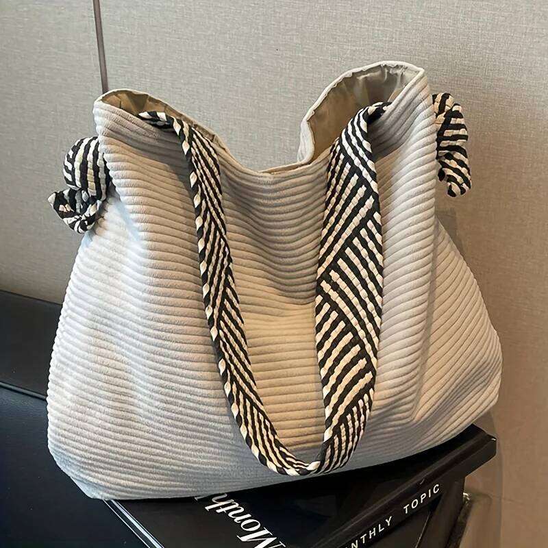 Large Capacity Corduroy Tote Women's Fashion Casual Handbag Shoulder Bag, Daily Commute Coin Shopping Phone Pouch XJ260311