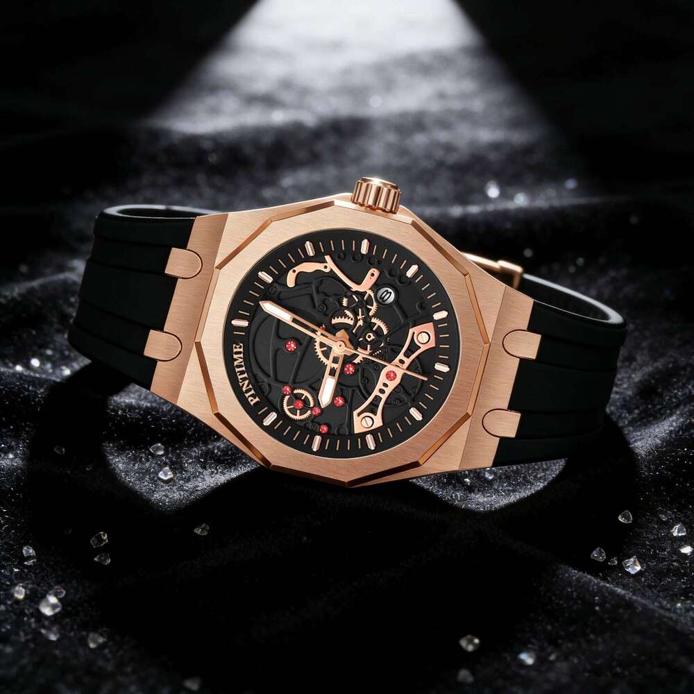 Premium Luxury Sports for Men Water Resistant Automatic Mechanical Stone Style Timepiece Men's Wristwatch Retro Watch