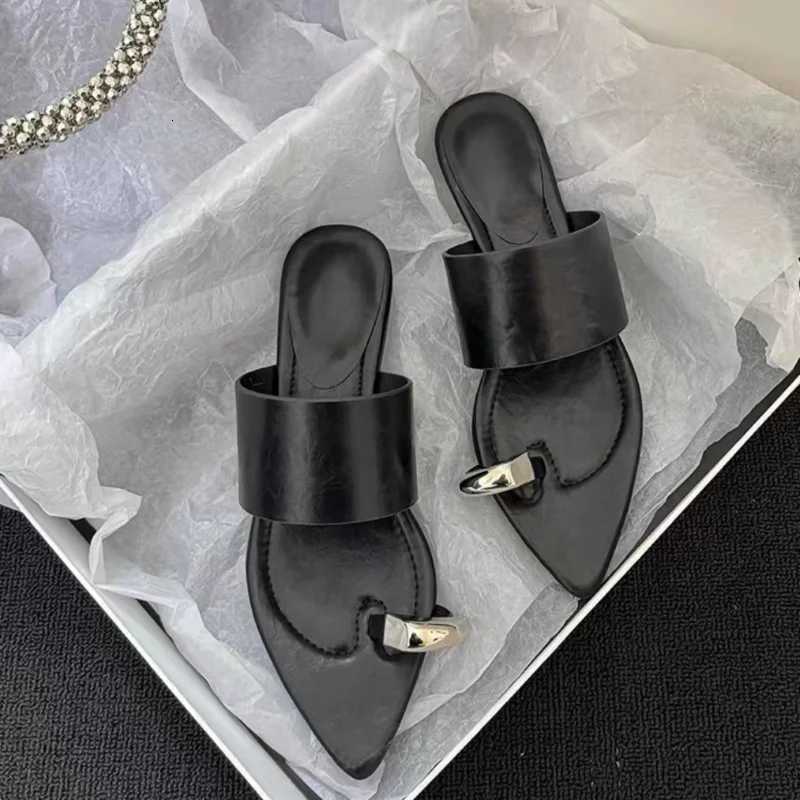 Fashion Metal Decoration Wedges Set Toe Women Sexy Pointed Toe Summer Slide Sandals Comfort Non Slip Beach Flip Flops K260311