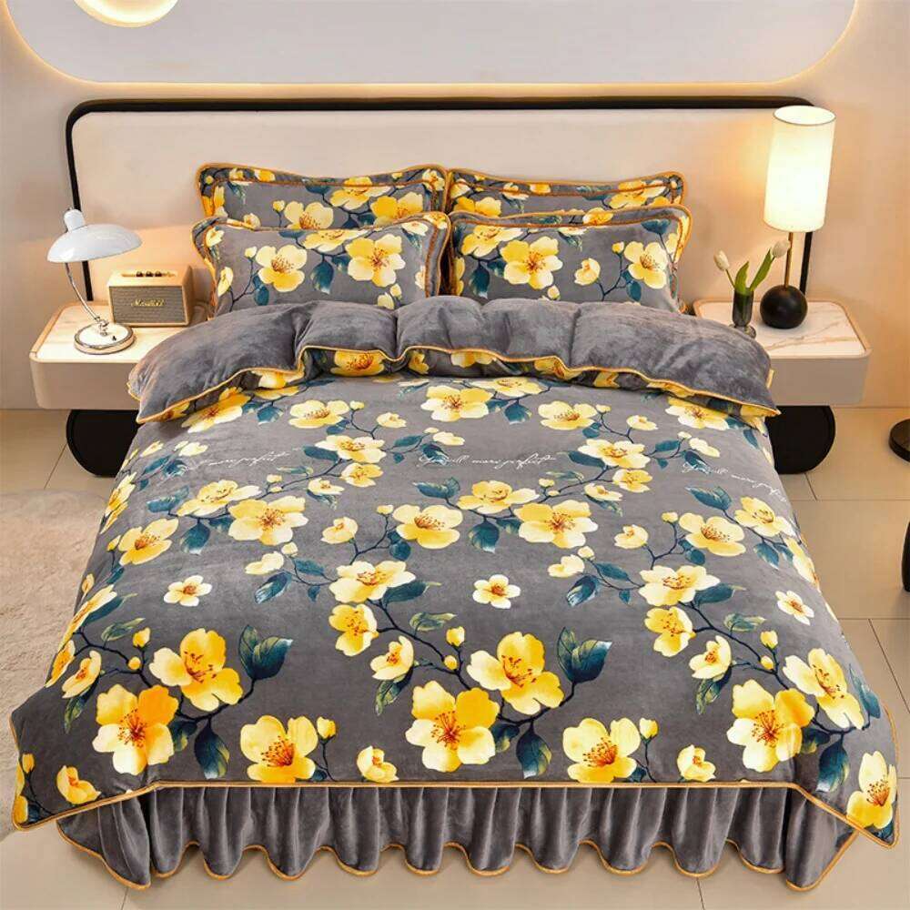 Milk Velvet Bedding Winter Thickened Class A Quilt Warm Fleece Anti-Static Duvet Cover Bed Sheet Four-Piece Set H260311 - view 4