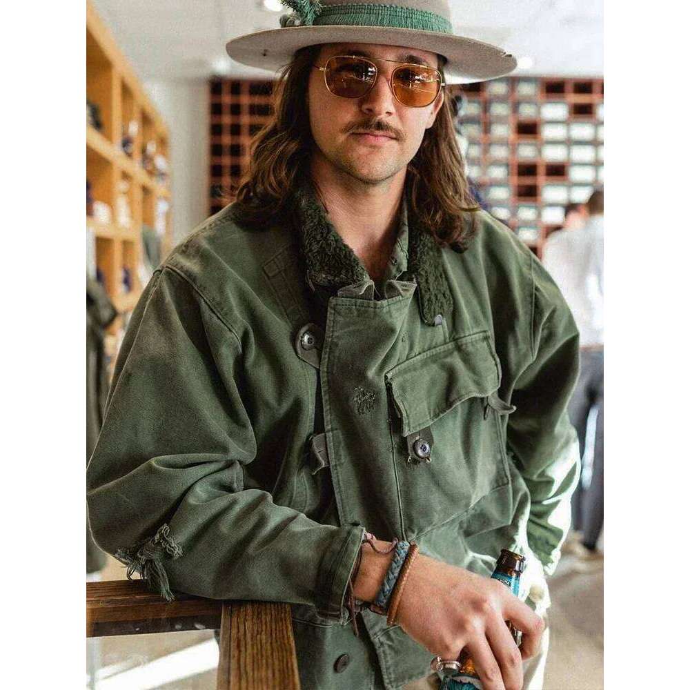 American Vintage Motorcycle Jacket Amekhaki Retro Military Green Coat Men's Spring New Arrival 26H0311