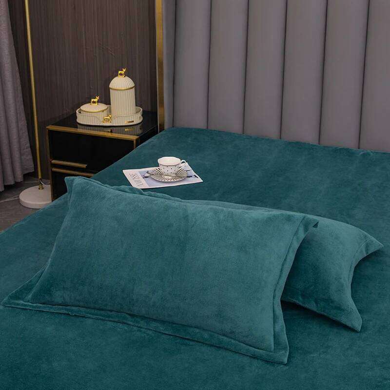 3pcs Green Flannel Fitted Solid Color Bedding Winter Warm Plush Bed Set Home Bedroom Decor Deep Pocket Sheet H260311