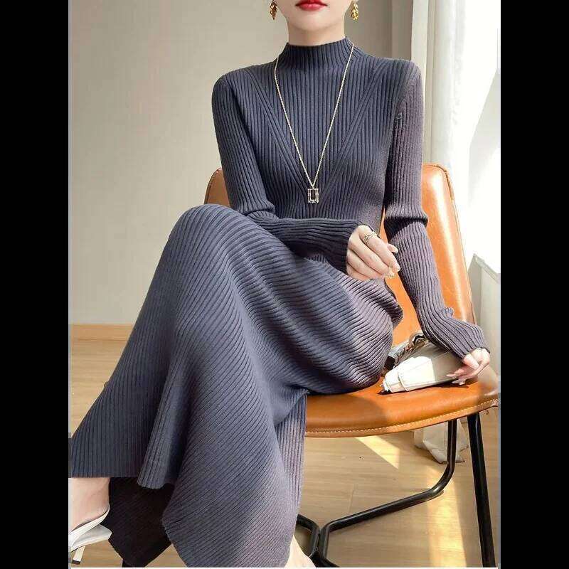 New Autumn Winter Dress Half Turtleneck High-end Inner Layer Bottoming Knitted Sweater Long Skirt for Women Z260311