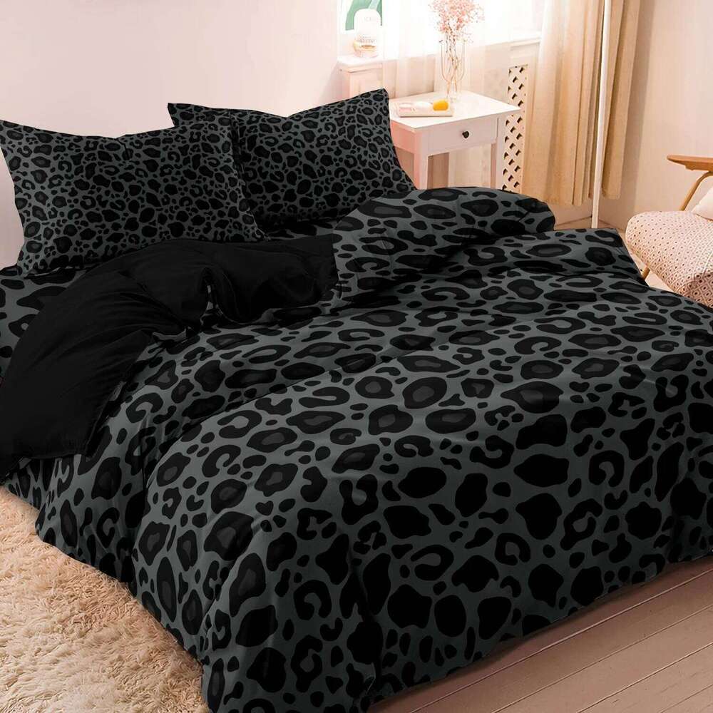 3pcs Dark Leopard Print Fashion Duvet Set1Duvet Cover + 2 Pillowwases High-Definition Printed Bedding Set H260311
