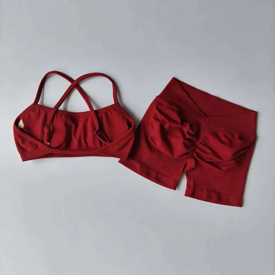 Seamless Yoga Women's Fitness Tight Bra Top Vest Set Elastic Hip Lifting Gym Shorts Sports 2pcs Workout Suit 26H0311
