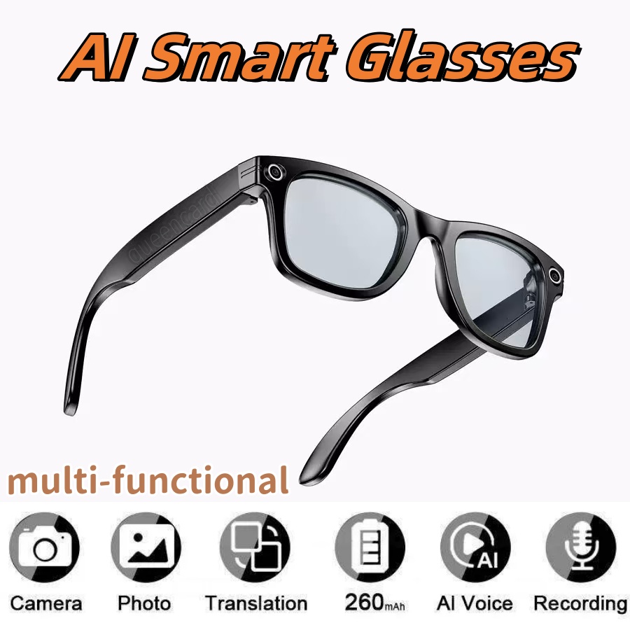 New AI 1080P HD Camera Bluetooth Glasses Call Music 260Mah Battery Chat GPT Voice Assistant Smart Glasses For Men Women Glasses 100Mp sun glasses