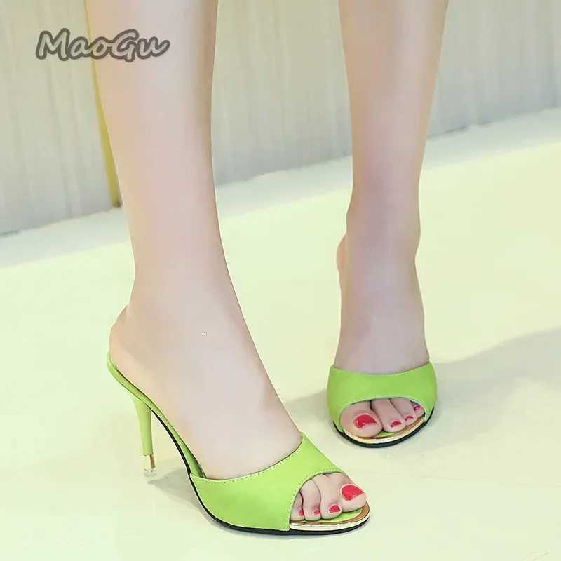 2024 Summer Fashion Thin Heels Shoe Sexy Black Woman Comfortable Sandals Mules Women High Heel Slip-on Shoes K260311