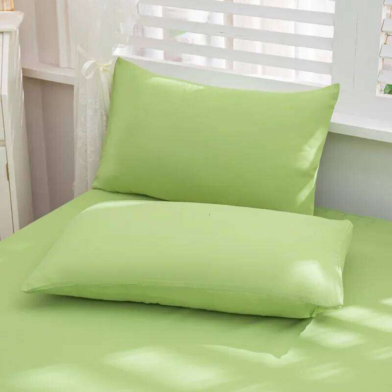 3pcs Fitted Microfiber Deep Pocket Bed Sheet Matcha Green Bedroom Bedding Set Solid Color Sheets with 2 Pillowcases H260311