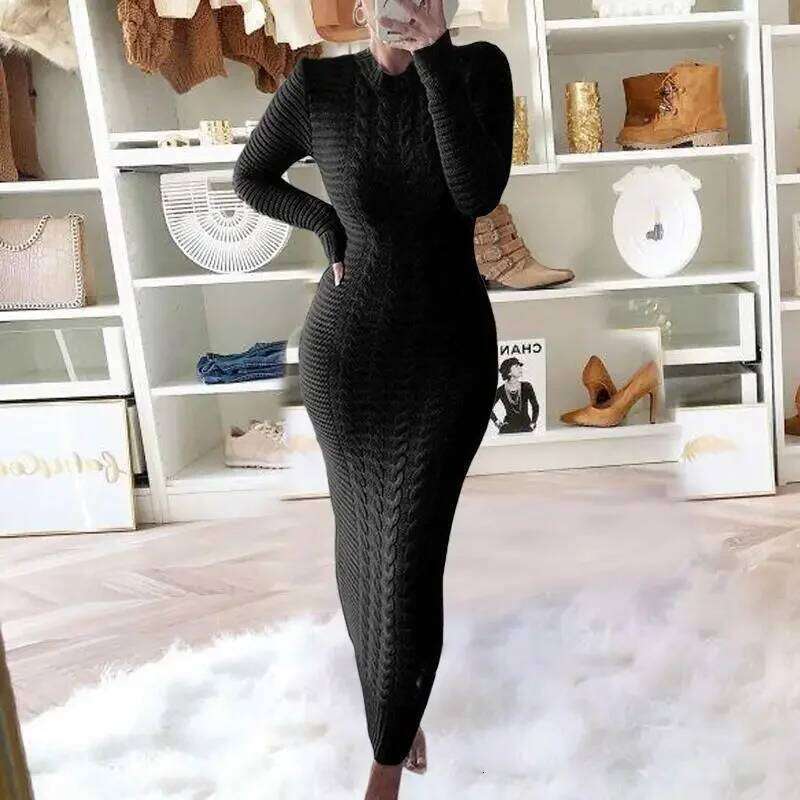 Fashion Twist Flower Round Neck Knitted Sweater Dress,Women's Autumn and Winter Solid Color Pullover Long-sleeved Dress,vestidos Z260311
