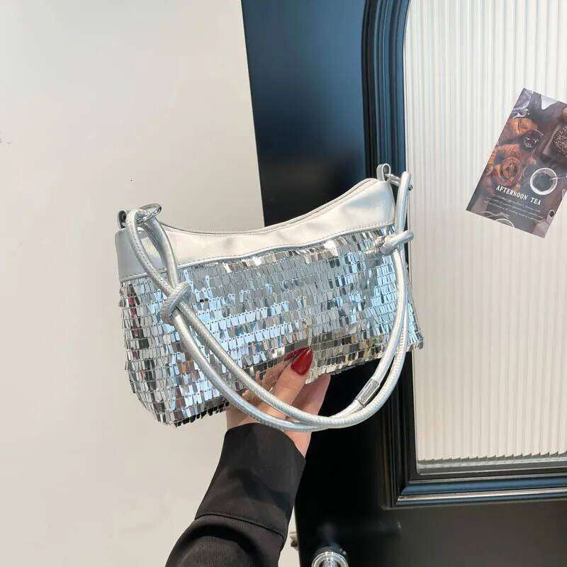 Casual Sequined Patchwork Women Shoulder Bags Simple Versatile Ladies Commuter Handbags Solid Color Cool Girl Underarm Bag Purse XJ260311