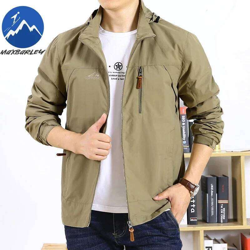 Autumn Waterproof Windbreaker Climbing Hunting Thin Mesh Breathable Hooded Coat Outdoor Loose Flying Men's Work Jacket 26H0311
