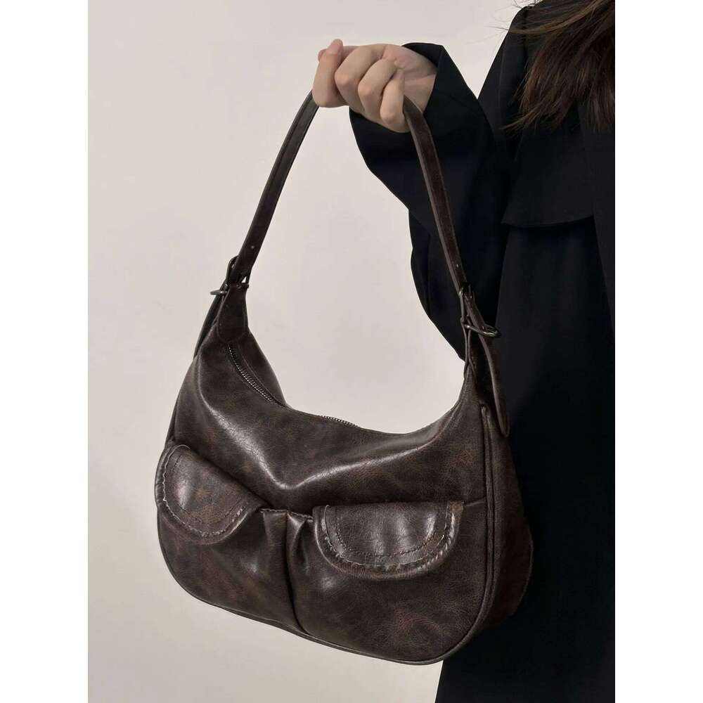 Maillard Style Women's Underarm Vintage Fashion Shoulder Bags Ladies Pu Leather Handbags Thread Female Crossbody Bag Purse XJ260311