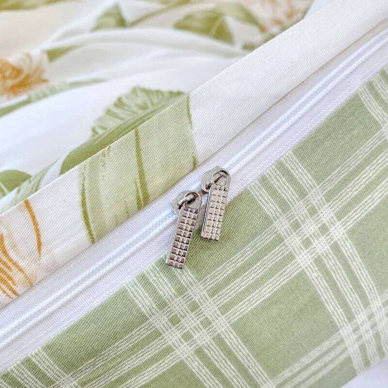 Garden Style Floral Duvet Cover 100% Cotton Boho Aesthetic Green Botanical Bedding Set with Colorful Flower Print Pattern 3Piece H260311