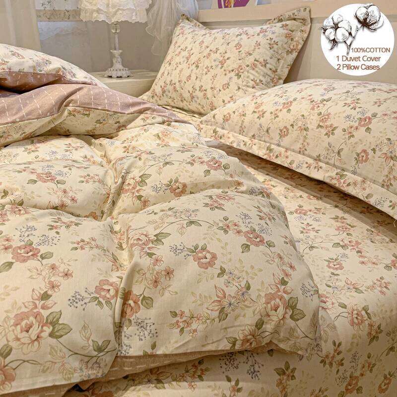 100% Cotton Floral Style Bedding 3 Piece, Set 1 Duvet Cover 2 Pillowcase,Single/Double/200x200/220x240 H260311