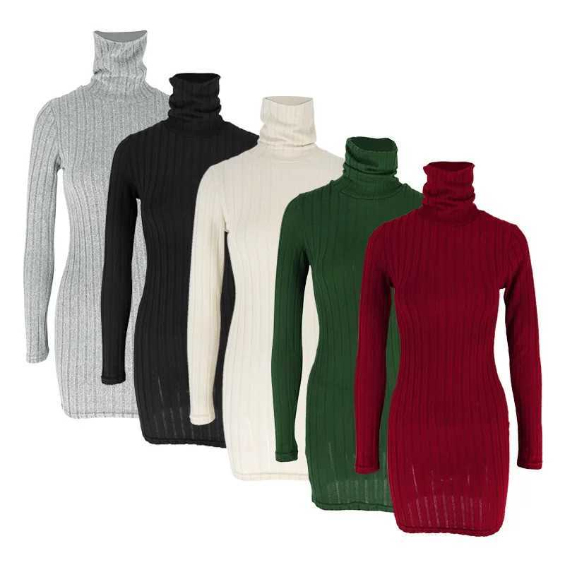 Autumn Winter New Dresses Women Long Sleeves Turtleneck Solid Sexy Bodycon Sheath Mini Dress Club Elegant Party Knitted Dresses M260311