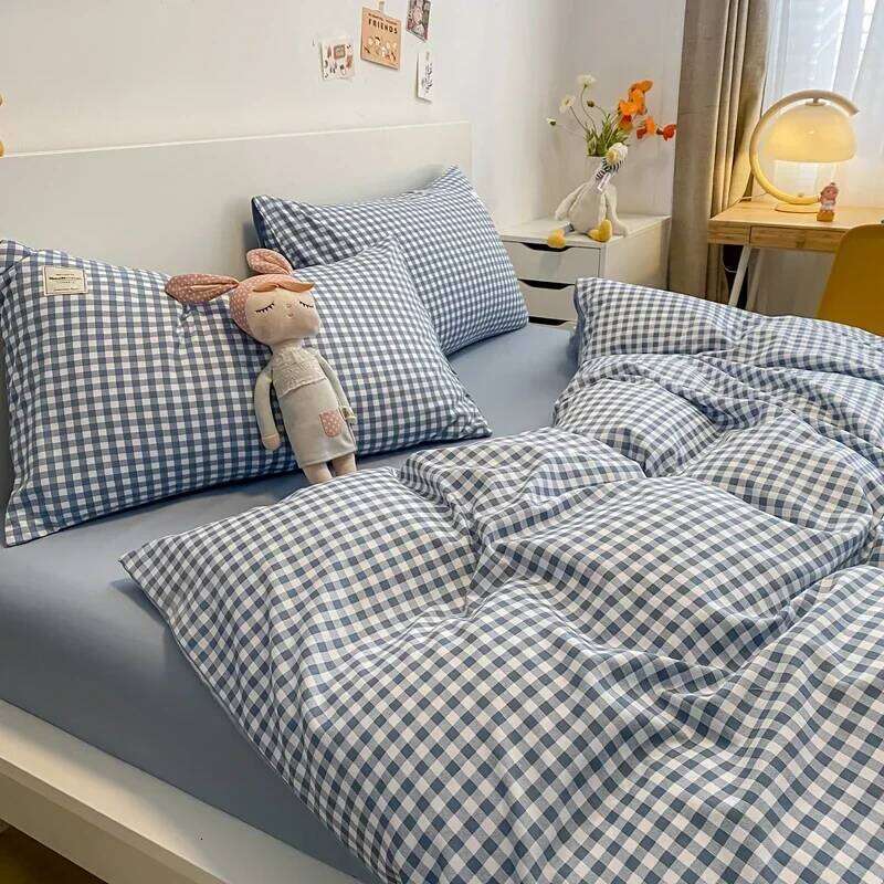 Black White Small Checks Printed Floral Duvet Pillowcase Bedding Set Bed Sheet Quilt Cover Single Queen King Size H260311