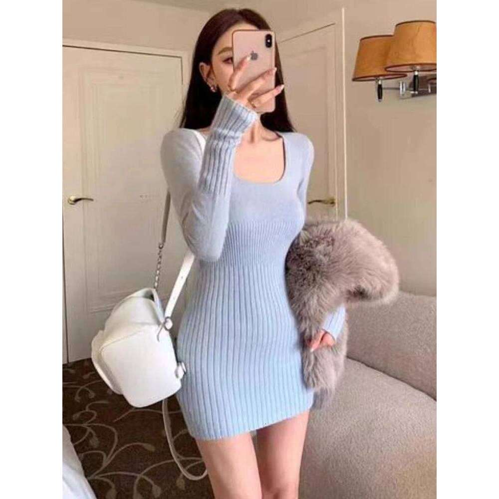 Winter Casual Knitted Bodycon Dress for Women 2025 High Waist Korean Y2k Clothes Slim Ladies Knitwear Basics Black Mini Dresses Z260311