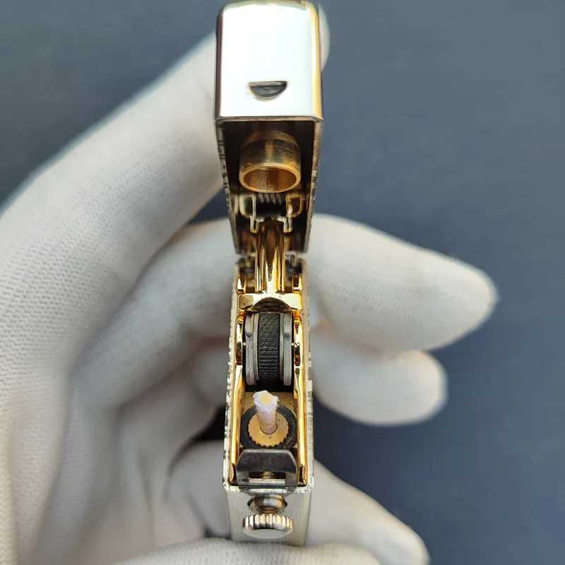 vintage Style Metal Lighter White Nickel Windproof Liquid Oil Lighter with Spring Action Gift for Men N260311