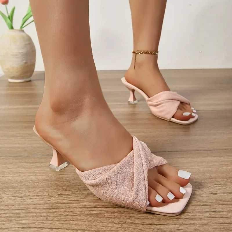 Summer Fashion Simple Ladies Dew Feet High Heels Solid Color Comfortable Casual SlippersFashion K260311