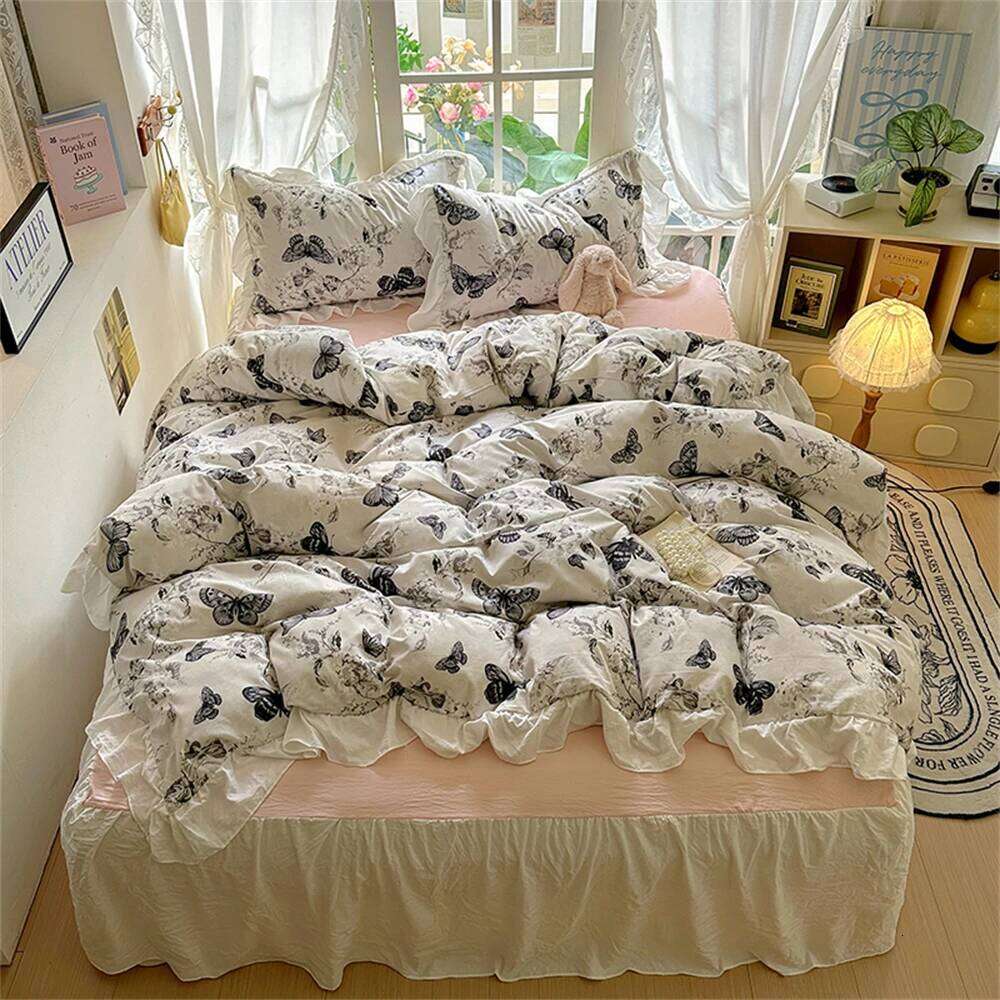 Butterfly Duvet Soft Comforter Cover with Pillowcase Bed Skirt Style Four Piece Sets Student Decoration Bedding Set H260311