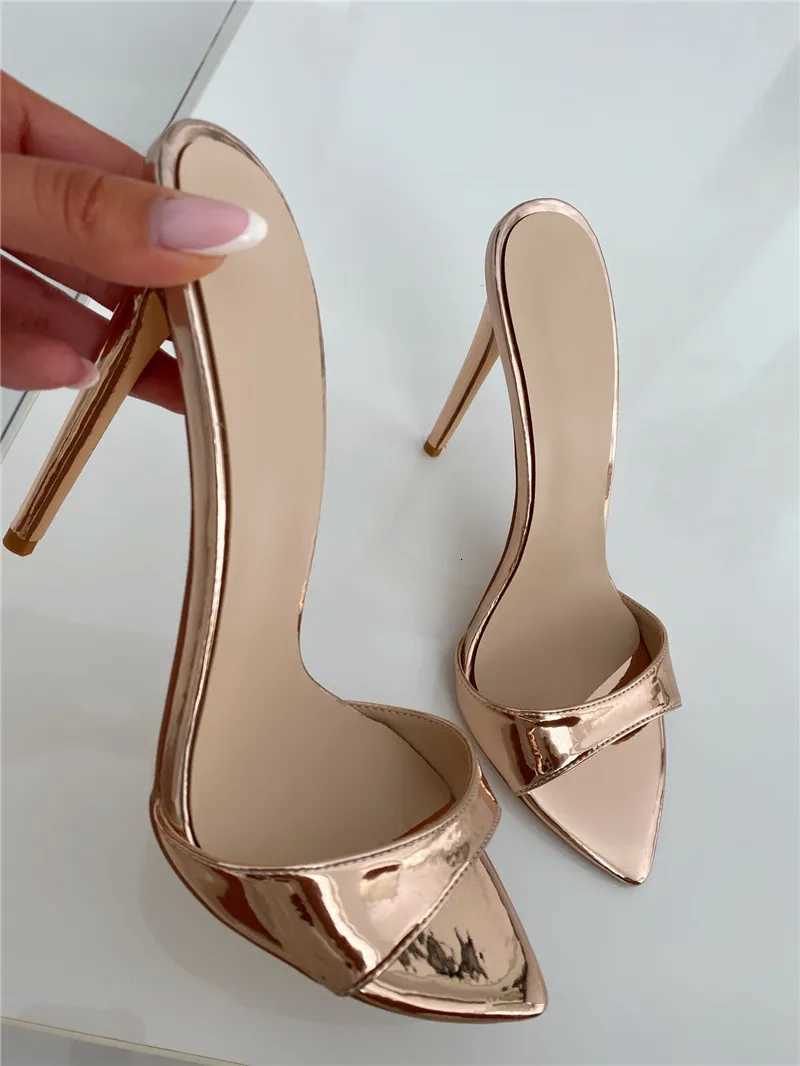 Onlymaker Women Peep Toe Mules Gold Slip On Thin High Sandals Big Size Classic Fashion Lady Sandals K260311