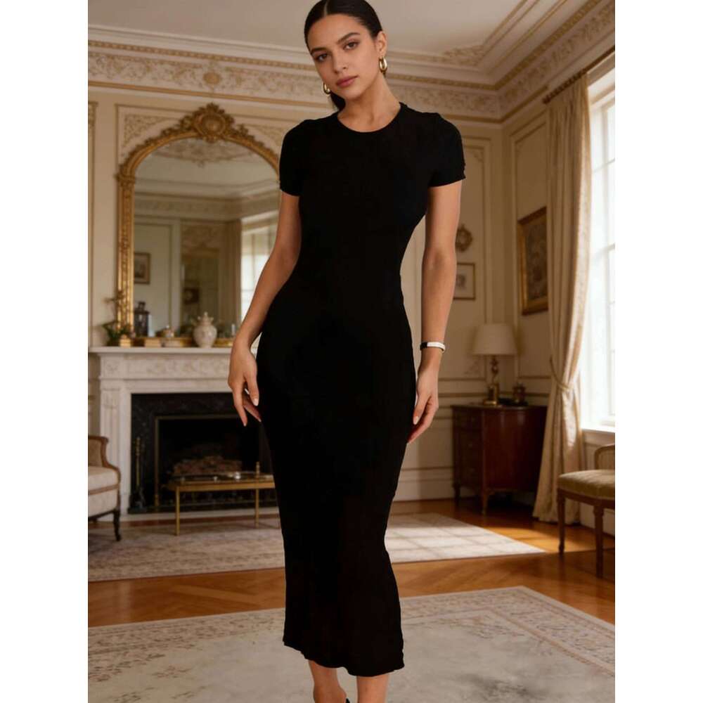 Women's elegant fashionable short-sleeved hip-covering dress, popular European and American style, can be worn in all season Z260311