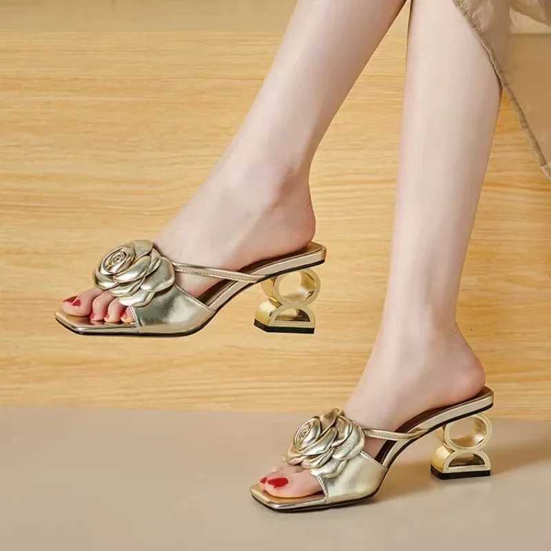 Women Shoes 2025 New Summer Fashion Flowers Black Beige Gold Dress Party Wedding Female Sandals Shoes Big Size 34-42 K260311