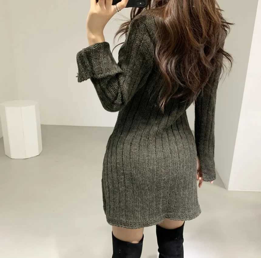 Sweater Dress for Women Long Sleeve Cable Knit Button Down Fitted Mini Dress Teen Fall Winter RETRO 90s Outfit M260311