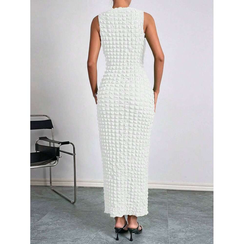 Waffle round neck sleeveless high-elastic solid color dress Z260311