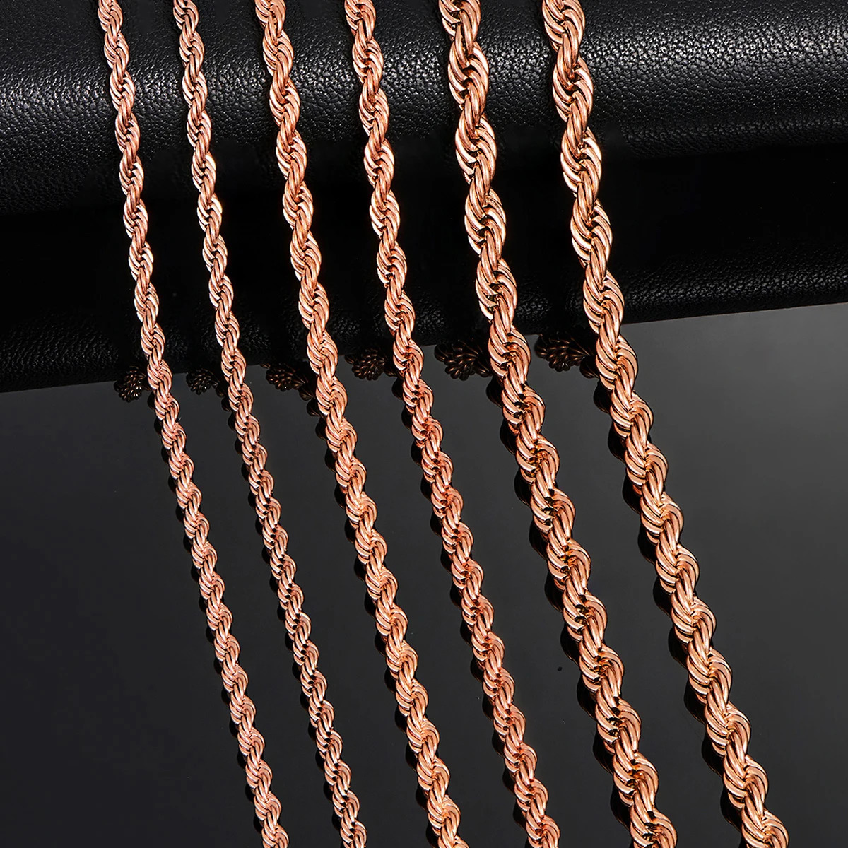 23mm/3mm/4mm Rose Gold Color Stainless Steel Twisted Rope Necklaces Classic Men Boy Chain 16 to 30 Inches 260307