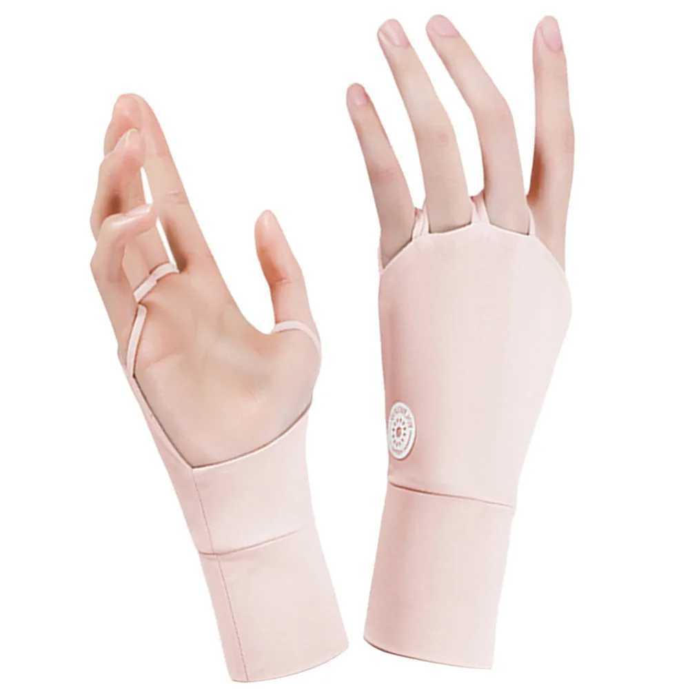 Women Protector Gloves Sun UV Cool Breathable Half Finger Glove Ice Silk Hollow Palm Elastic Sports Accessory for Outdoor M260311