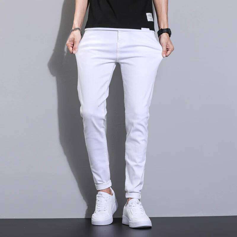 98% Cotton Men's Stretch Skinny Jeans Autumn Soft Cozy Slim Denim Trousers Korea Fashion Male Classic Casual Pants White Z260225