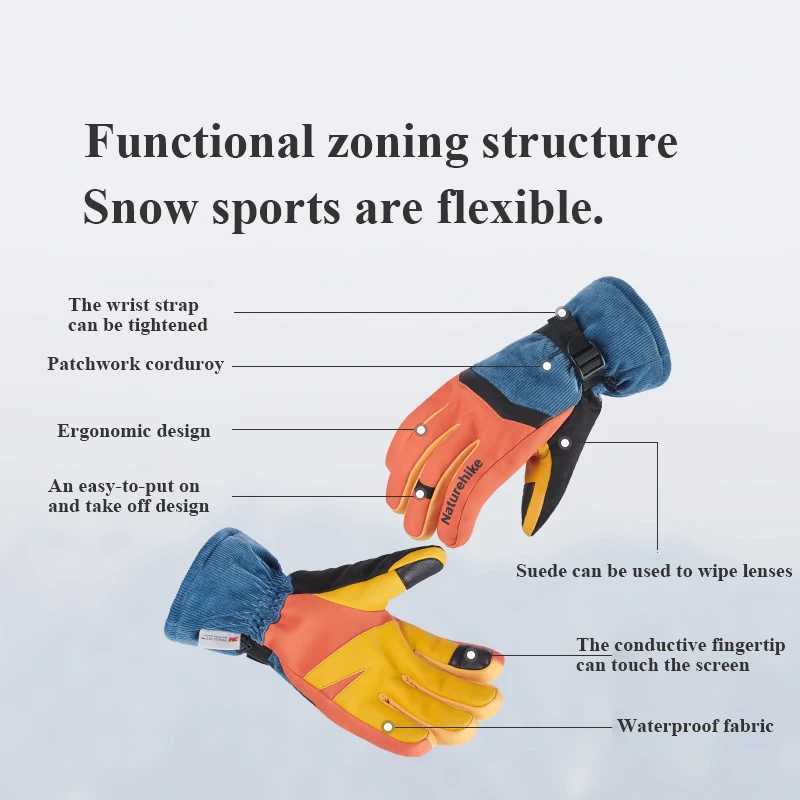 Naturehike Waterproof Five-finger Ski Gloves 2025 New Autumn And Winter Warm Outdoor Hiking Non-slip Touch Screen Gloves M260311