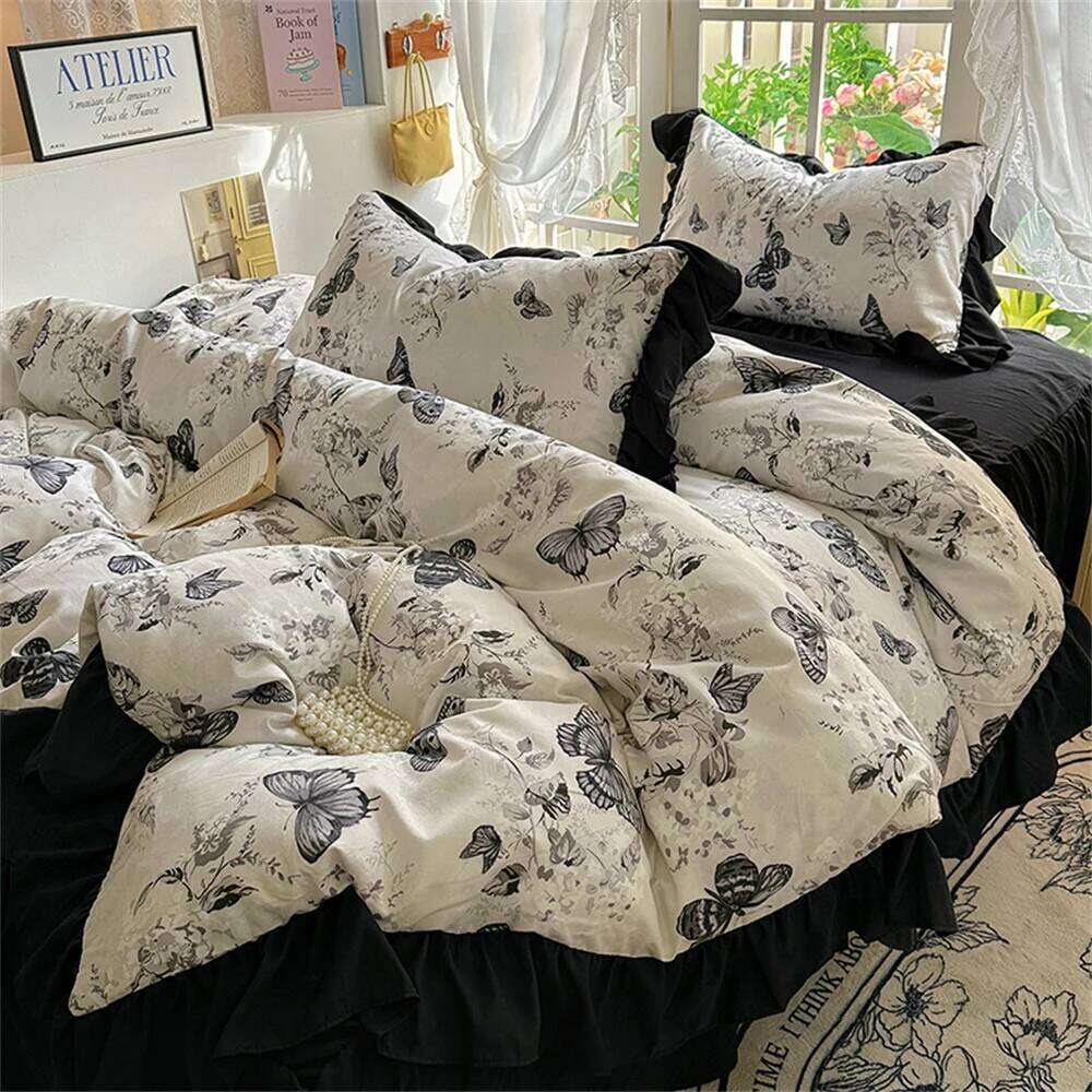 Butterfly Duvet Home Decoration Comforter Cover with Pillowcase Bed Skirt Style Four Piece Sets Student Bedding Set H260311