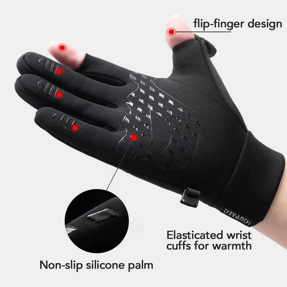 Winter Fishing Gloves 2 Fingers Flipped Waterproof Winter Gloves Windproof Photography Men and Women Warm Fishing Tools Outdoor M260311