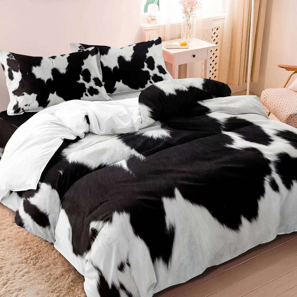 3Pcs Brown And Black Cow Pattern Yak Leather Printed Duvet 1*Duvet Cover &2 Pillowcase Comforter Not Included H260311