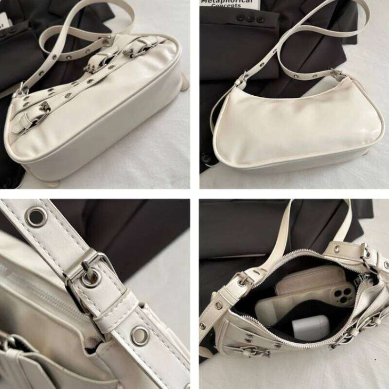 Y2k Retro Rivet Simple Women Shoulder Bag Solid Color Commuter Cool Hot Girls Pu Handbags Casual Ladies Underarm Crossbody Bags XJ260311