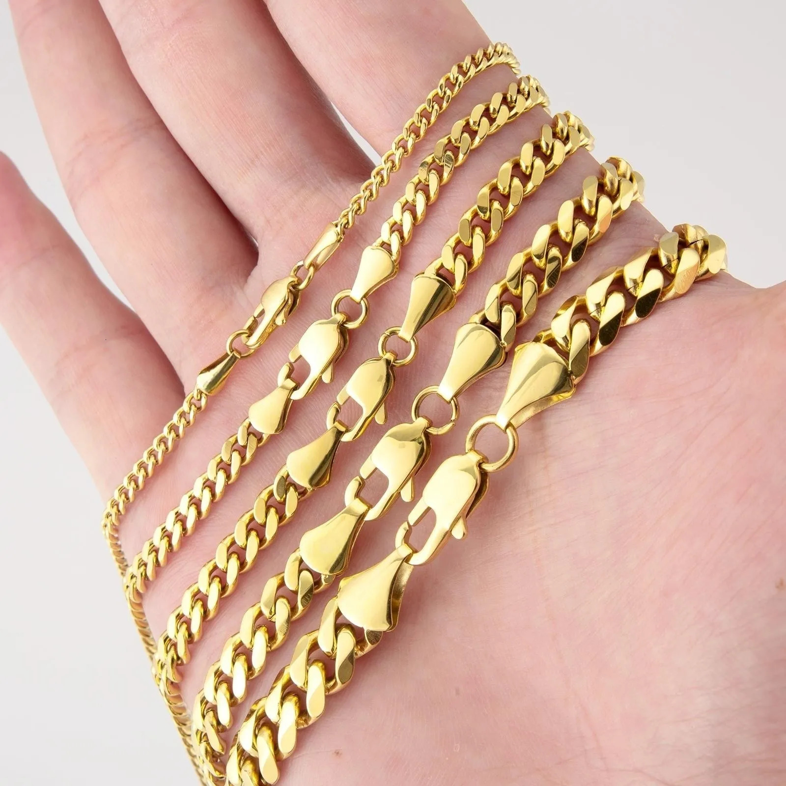 3mm 4mm 5mm 6mm 8mm 14k Gold Plated Stainless Steel Miami Cuban Link Necklace Lobster Clasp Mens Chains 260309