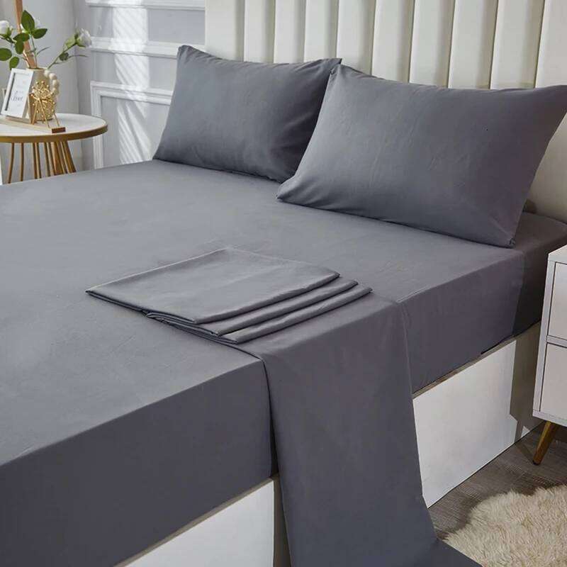 3/4pcs Solid Beding Set, Waterproof Fitted sheet Bed Sheet & Pillowcases Soft, Queen, KIng, Full, Twin Size, White and Gray H260311 - view 6