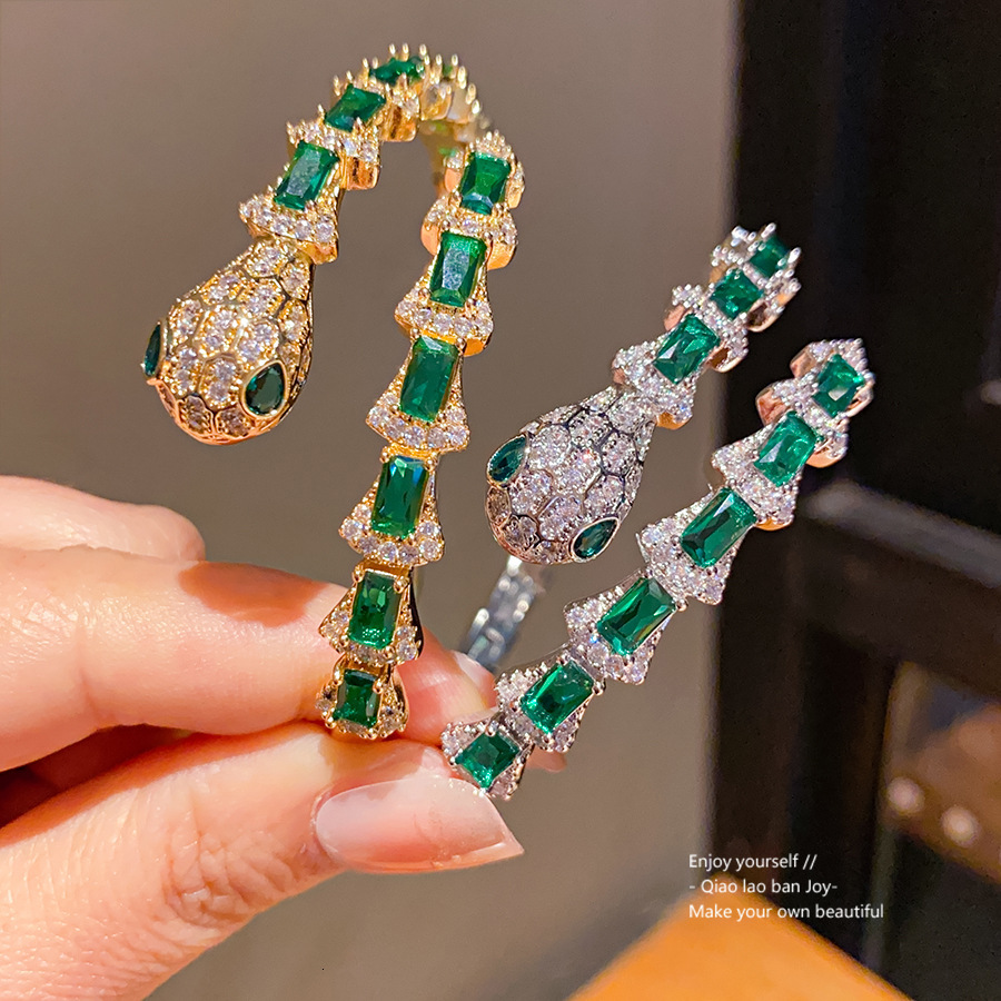 Bracelet18K Real Gold Plated Zircon Snake Bracelet Shape Open Personality National Style Trendy Bracelet Light Luxury High-End Sense Jewelry For Brace
