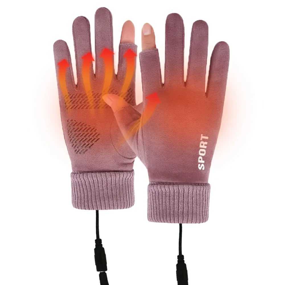 Touch Screen Electric Heated Hand Warmer Non-Slip USB Rechargeable Heated Motorcycle Gloves 2 Finger Heated Gloves for Women Men M260311