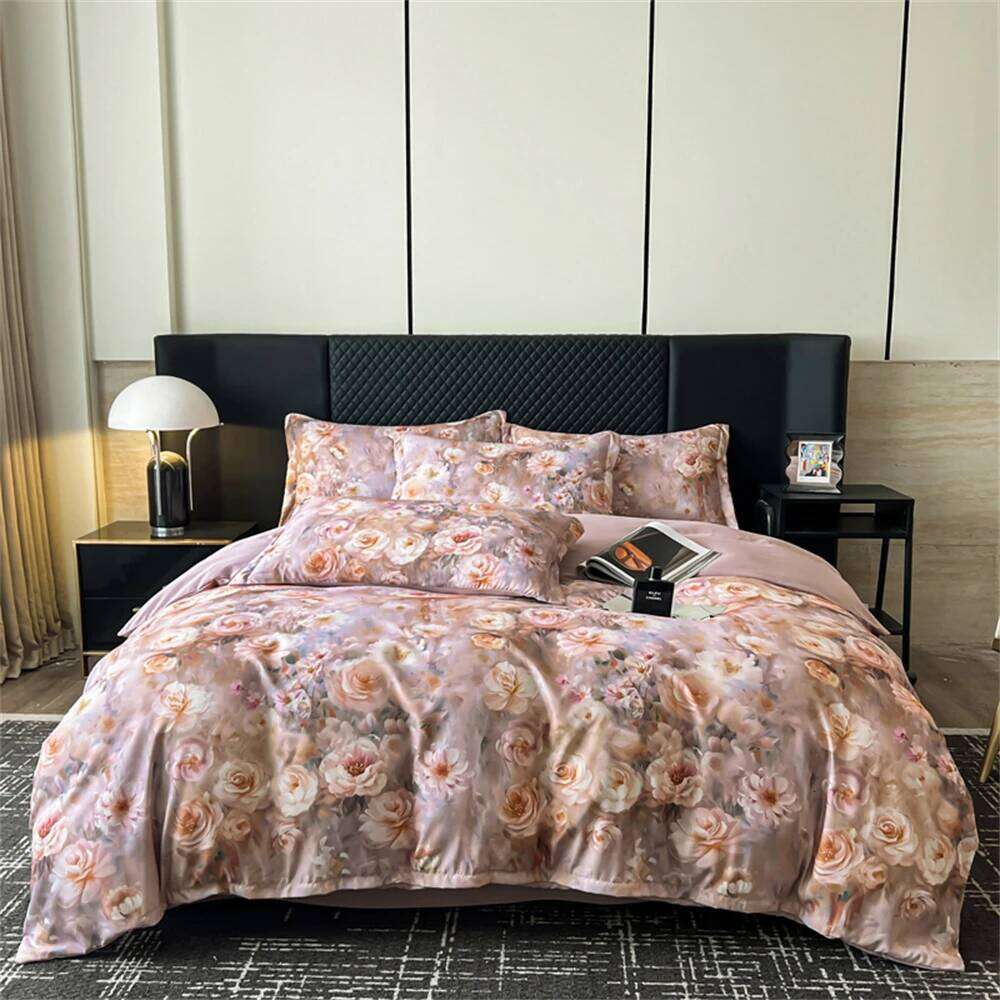 Flower Printed Bedding Soft Bedroom Decor Comforter Duvet Cover Pillowcase Bed Sheet Washed Cotton Four Piece Set H260311