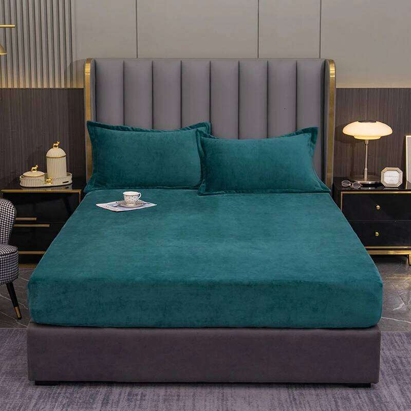 3pcs Green Flannel Fitted Solid Color Bedding Winter Warm Plush Bed Set Home Bedroom Decor Deep Pocket Sheet H260311