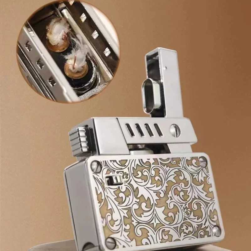 Retro Kerosene Lighter One-click Ejection Ignition Creative Engraved Double-sided Sugar Grass Personalized Gift for Men N260311