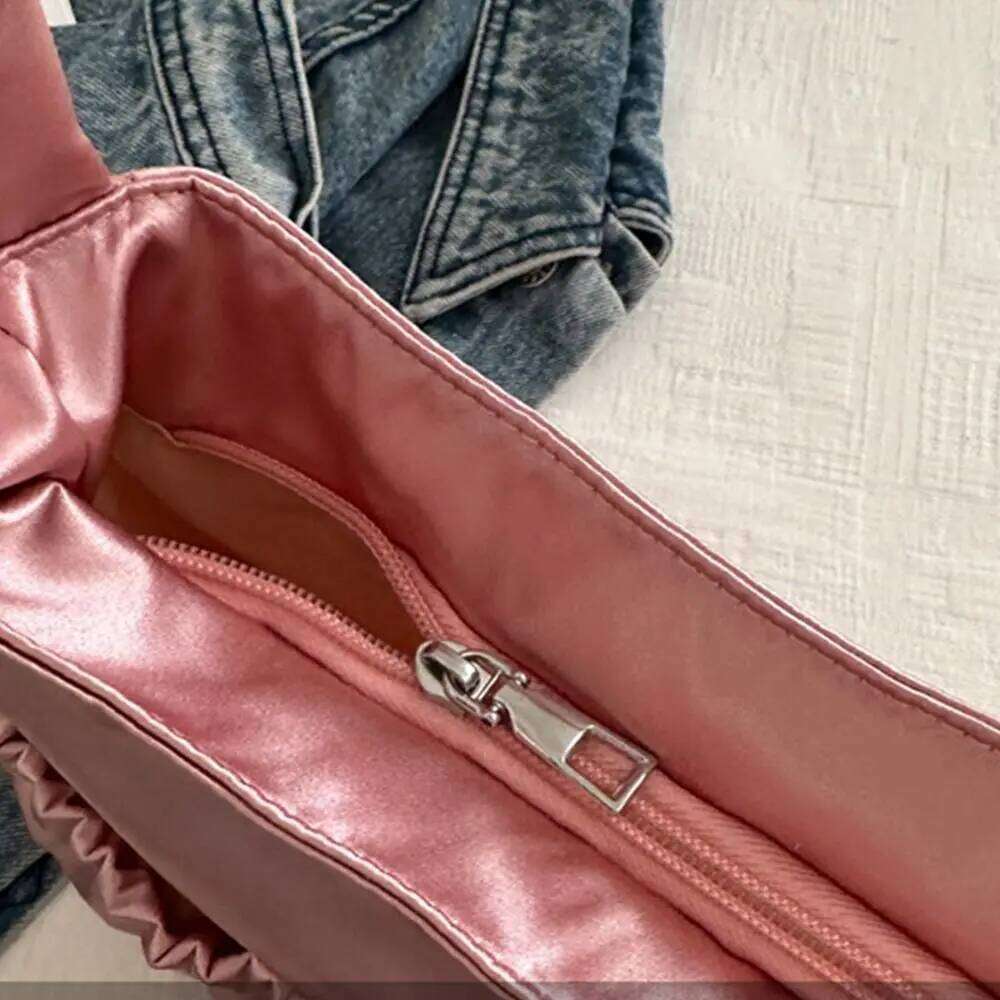 Cool Satin Pleated Hand Bow Korean Style INS Shoulder Luxury Portable Fashion Underarm Bag Outdoor XJ260311