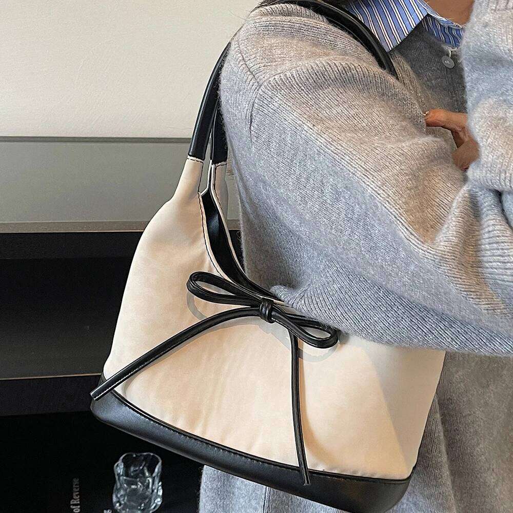 2025 New Trendy Bowknot Leopard Tote Color Block Patchwork Underarm Handheld Bag Versatile Commuter Shoulder Bags Handbags XJ260311