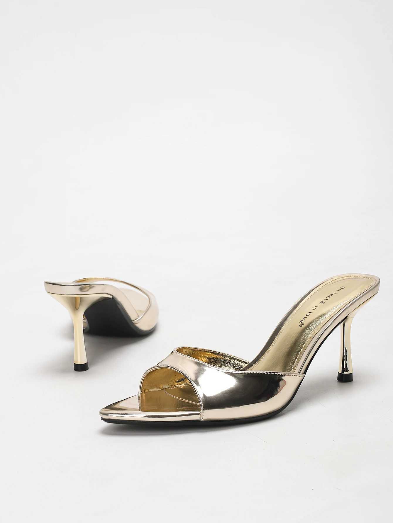 Womens Slip-On Patent Leather Open-Toe High-Heel Mules K260311