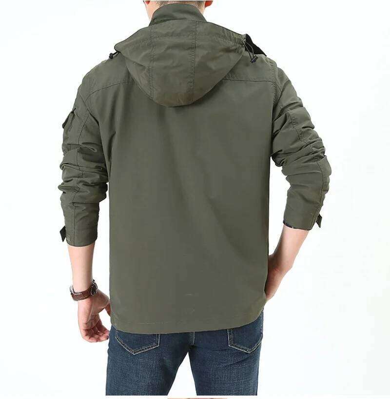 Men's Detachable Hat Windbreaker Jacket Spring Autumn Windproof Waterproof Multi-Pocket Outdoor Fashionable Workwear 26H0311