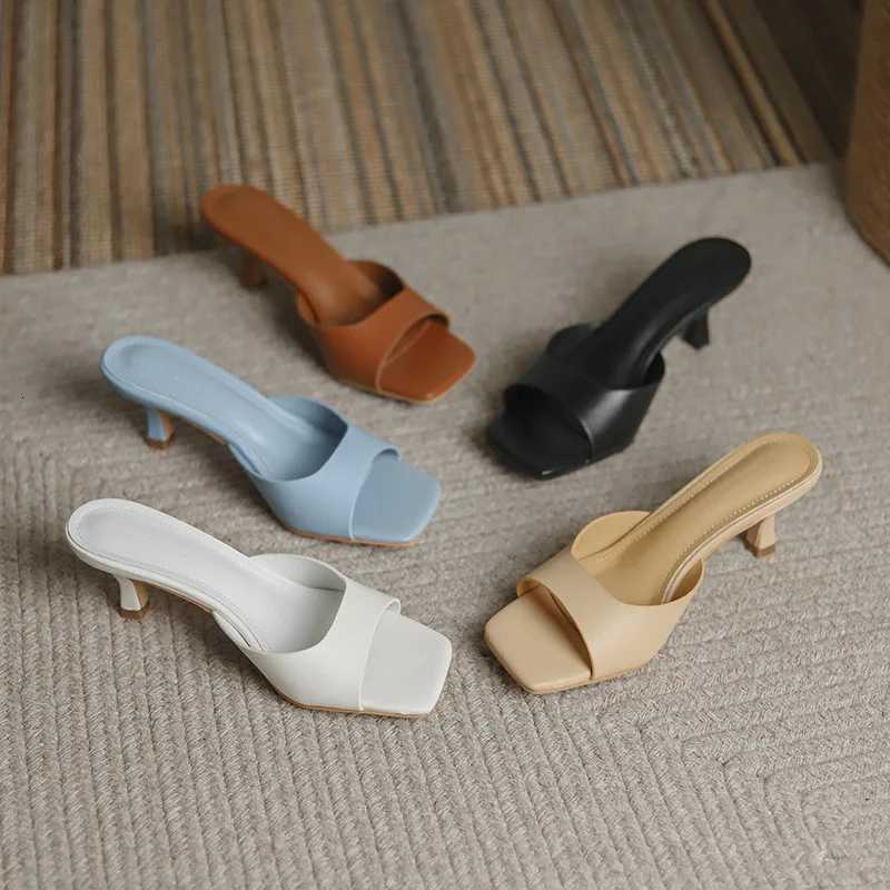 2025 New Summer Square Toe Open Toe High Heeled Womens Slippers PU Ball Shoes Stiletto Sandals for Women K260311