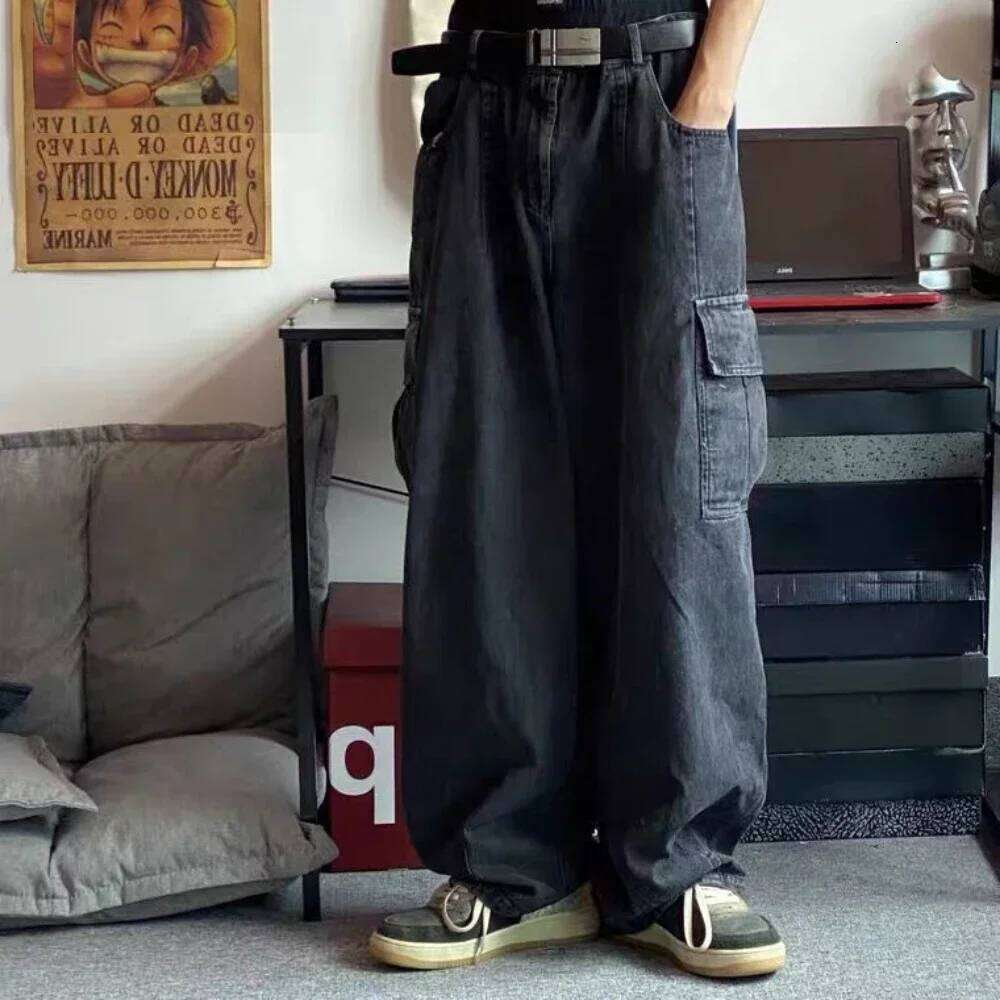 Baggy Jeans Men's Oversize Cargo Korean Black Wide Streetwear Hip Hop Harajuku Male Fashion Straight Denim Pants Z260225